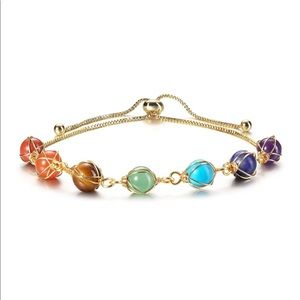 Crystal Stones Bracelet Beaded 14K Gold